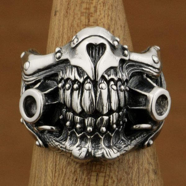 

linsion mad max immortan joe ring 925 sterling silver mens biker punk skull style 9y021 us size 7 to 15, Golden;silver