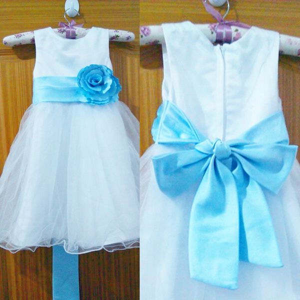 

latest real flower girl dresses for wedding party communion pageant christmas dress with sashes flower little girls kids/children dress, White;blue