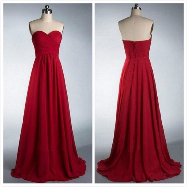 Vestidos de dama de honra do Chiffon do país Pescoço de plissado do pescoço do querido Saia Azul marinho Roxo Vermelho escuro Vestidos de dama de honra