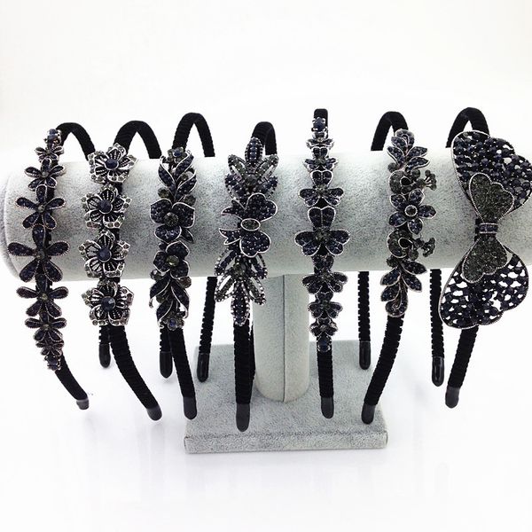 

new headbands head hoop luxury wedding wholesale fashion bridal accessories black shiny bow flower rhinestone hair jewelry dhl sf, Silver