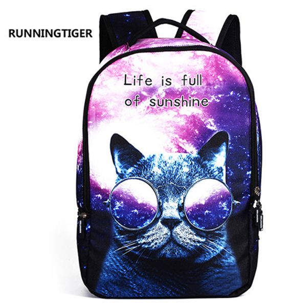 

runningtiger women school bag 3d cartoon cat school backpack bag for girls printing backpack travel bags