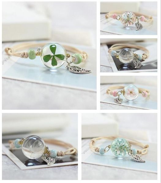 

Dried flowers plant specimens bracelet glass ball dandelion gown girlfriend girlfriend gift FB107 mix order 20 pieces a lot Charm Bracelets