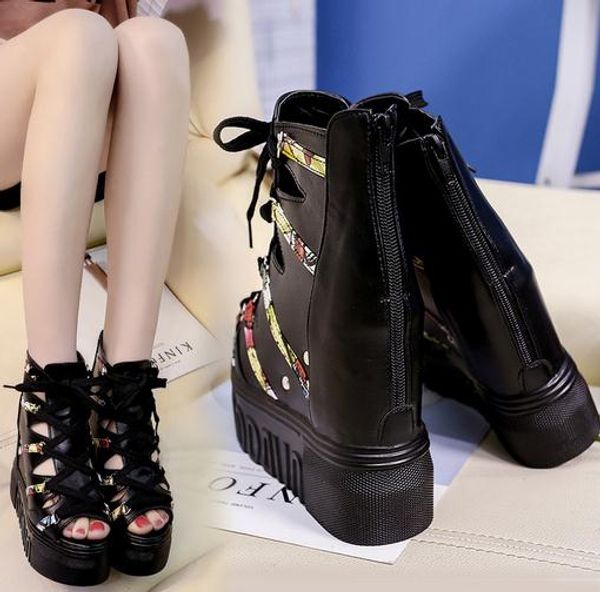 

summer new ladies sandals lace-up high-heeled women's sandals, Black