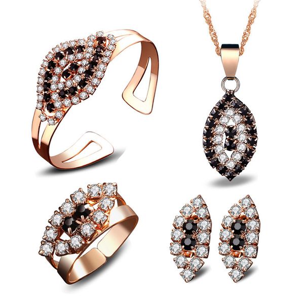 

black crysatl jewelry set bracelet ,crystal ring ,pendant ,earrings fashion wedding jewelry wholesale tz34