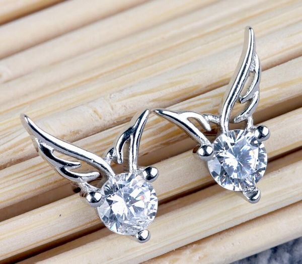 Stud New Wome's Silver Color Jewelry Angel Wings Crystal Ear Stud Brincos Brilhantes CZ Zircon Jewelry Brincos femme G533 02