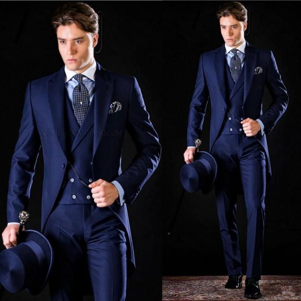 Smoking dello sposo Groomsmen One Button Royal Blue Peak risvolto Best Man Suit Wedding Blazer da uomo Abiti Custom Made (giacca + pantaloni + gilet + cravatta) K129