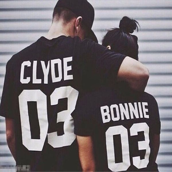 Wholesale- NEW fashion black white women Summer style BONNIE CLYDE 03 Funny letters couple t shirt cotton short sleeve camisetas mujer