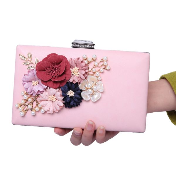 

flower lady elegant pearl 3d evening bags purse print handbags clutch banquet fashion crystal floral satin chain messenger shoulder - g ijau, Red;black