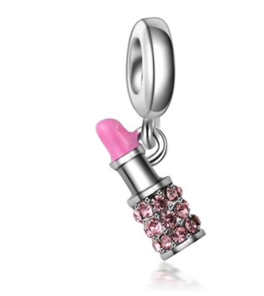 

Wholesale 30pcs Lipstick Crystal & Silver Charm Beads Sweet Mother Sister Pendant Fit European Pandora Charms Sterling Bracelet & Necklace