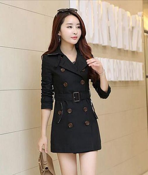 

women in the spring and autumn period and the european and american fashion style fine long trench coat lapels / s-4xl, Black