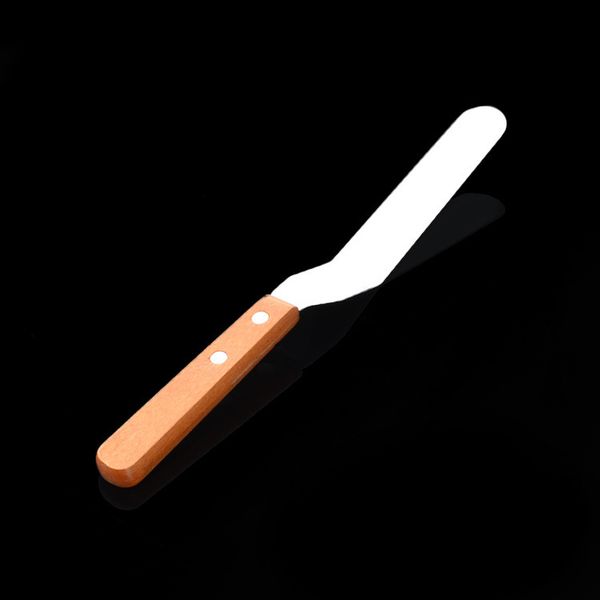 

wholesale- cake icing spatula with wood handle cream butter smooth flat scraper blade angled decorating tool rt9
