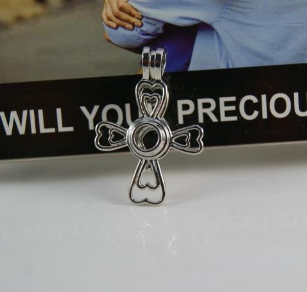 

18kgp pearl cage pendants hollow cross pearl gem beads cage oyster lockets pendants, diy jelwery hign quality and ing, Silver