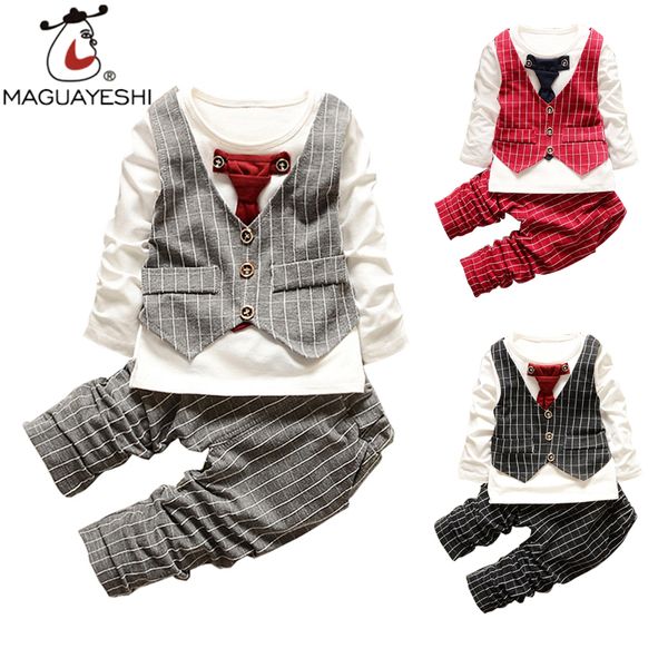 

wholesale- baby clothing set gentleman bow tie wedding children clothes set long sleeve t-shirt+striped pants outfits suits boys clothing, White