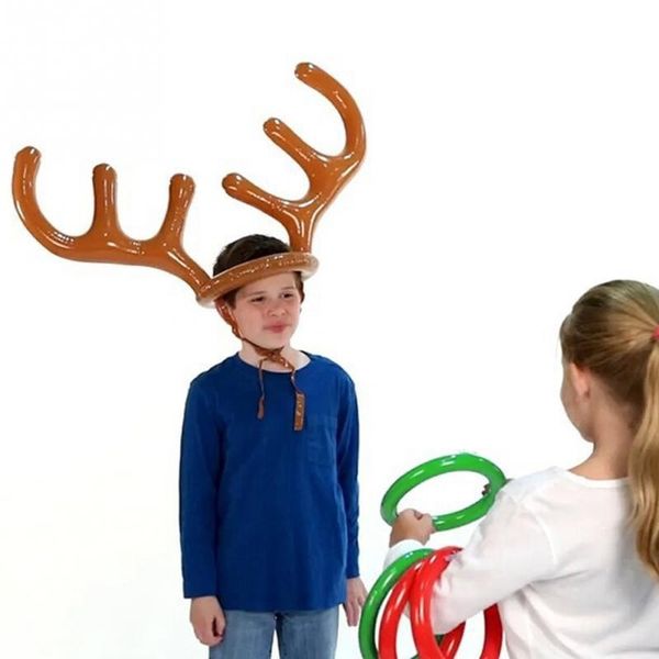 

christmas toy children kids inflatable santa funny reindeer antler hat ring toss christmas holiday party game supplies toy (size: 1