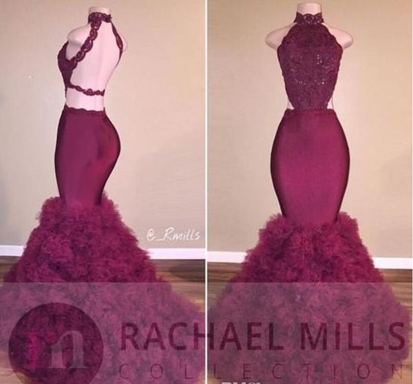

burgundy prom dresses 2017 vestidos longos de festa noite aplliques beads backless long mermaid formal evening wear, Black
