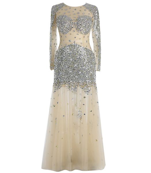 

le celebre jewel neck beaded crystal prom dress long 2019 long sleeves prom gowns custom made, Black