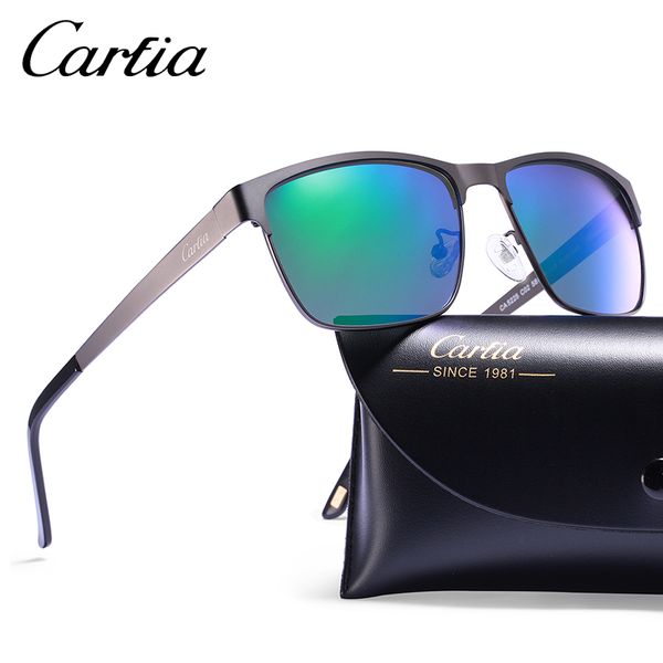 Carfia 5225 óculos de sol polarizados armação de metal resina UV400 óculos de sol para homens dirigir com estojo grátis 58mm