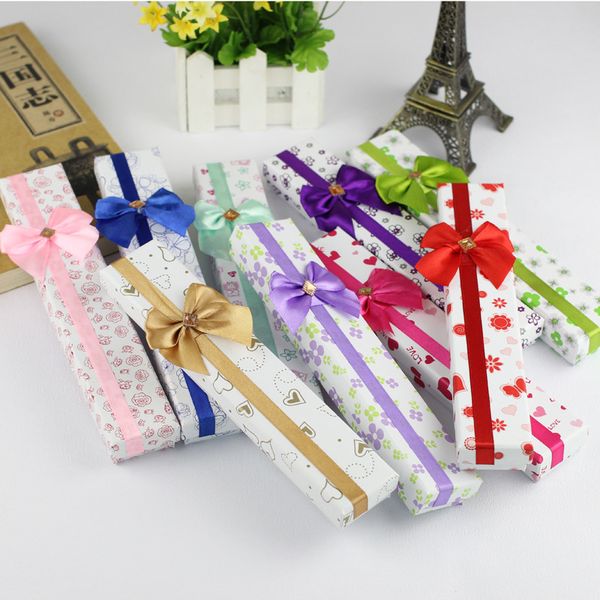 

[simple seven]21.5*4*2.5cm jewelry necklace packing with bowknot, muticolor flower pendant carrying box, sweetie heart bracelet display, Black;white