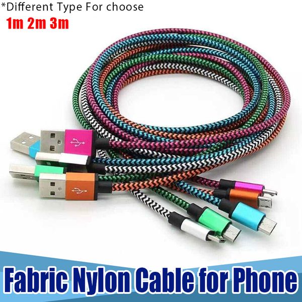 Nuova interfaccia in metallo a due colori Tessuto in nylon intrecciato Sincronizzazione dati Cavo USB Mirco Cavi di ricarica per caricabatterie USB per cavo di tipo C per telefoni Samsung S6