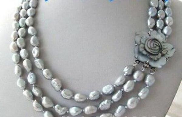 

triple strands tahitian silver gray pearl necklace