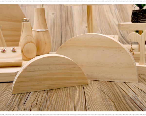 

simple seven muji style bilayer semicircle shape jewelry set holder natural wooden bangle stands craftshow or shopwindow pendant display, Black
