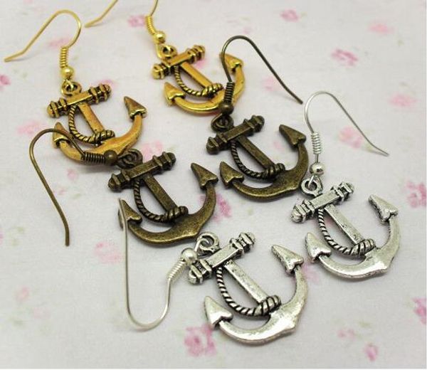 

funky vintage anchor dangle & chandelier earrings retro metal nautical sailor party dress jewelry gift 12pcs(6pairs), Silver