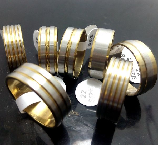 Wholesale lotes 100 pcs mix de ouro homens de aço inoxidável anéis de banda moda jewerly bom para revenda
