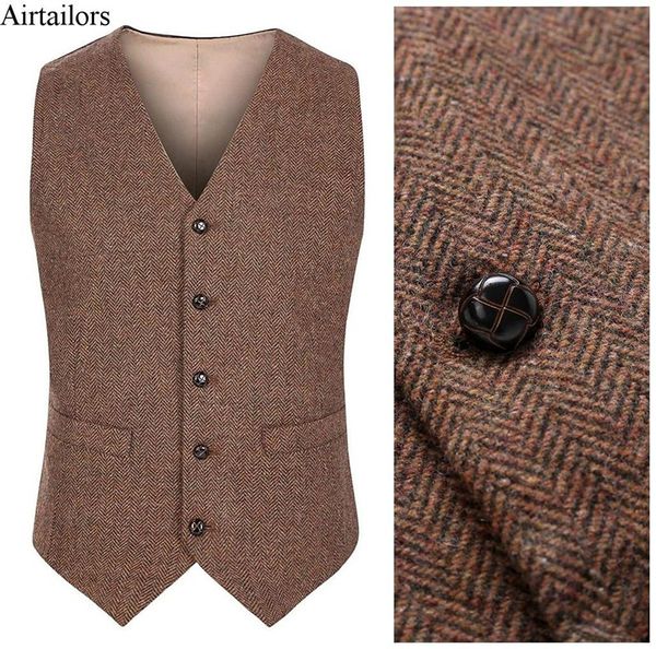 

new farm wedding brown wool herringbone tweed vests custom made groom's suit vest slim fit tailor made wedding vest men plus size, Black