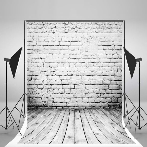 Acheter 5x7ft 150x210cm Blanc Brique Mur Photo Backgound Cassé Brique Grise Planchers De Bois De Plancher Pour La Photographie Des Enfants De 2473