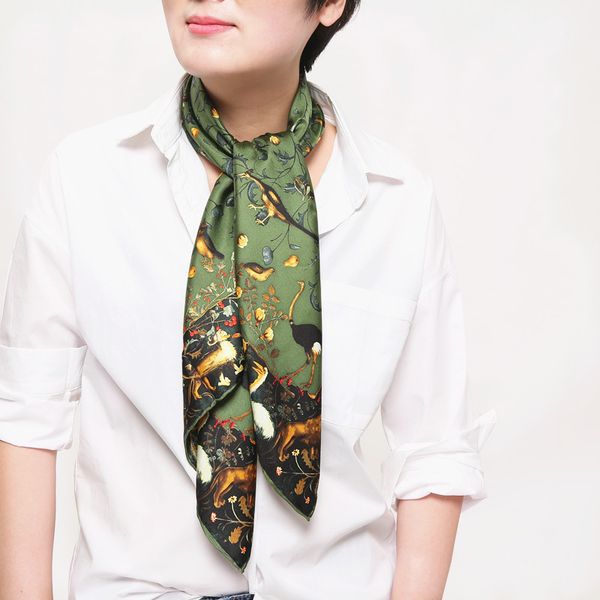 

wholesale- scarves 2017 new fashion women luxury square silk scarf,blackish green classic color printing lady square scarves,warp, Blue;gray