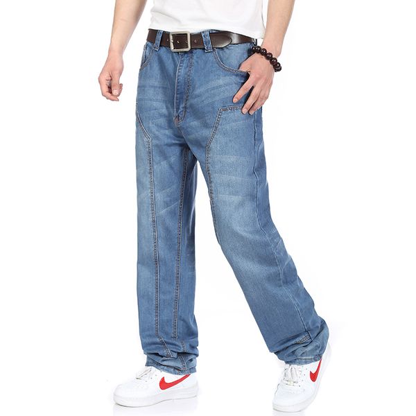 

wholesale- men's large size jeans wide leg denim pants loose skateboard straight trousers big mens relaxed harem jeans grey blue 30-46