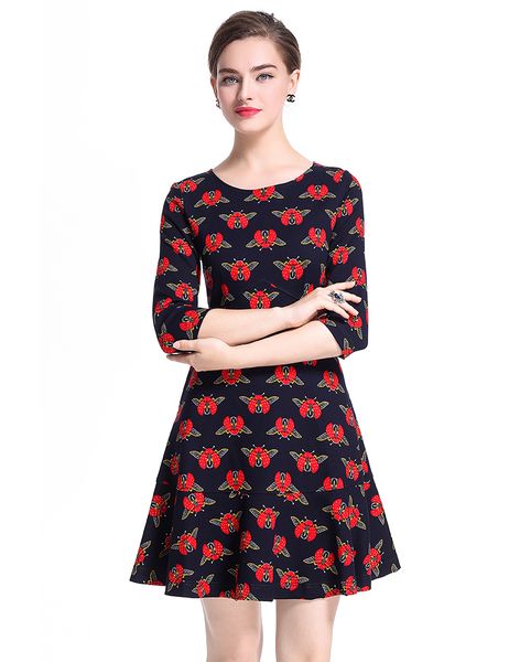 

fashion animal print women a-line dress half sleeve dresses 0917180, Black;gray