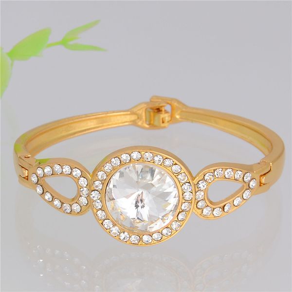 

wholesale- summer luxury golden plated cuff bracelet for girl special design simulated gemstone decoration jewelry for wedding, White