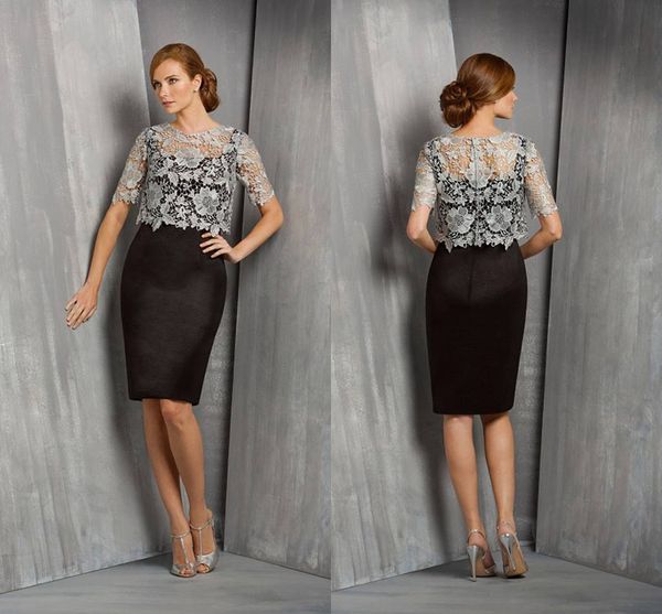 

vintage sheath knee length black and gary mother of the bride dresses jewel neck half sleeve lace mother of the groom dress, Black;red