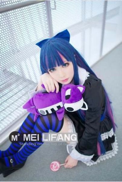 

panty&stocking with long straight cosplay wig 100cm, Black;brown
