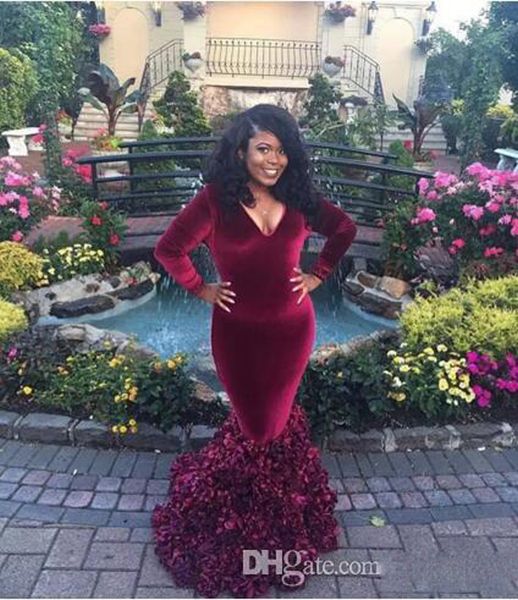 

2k17 african burgundy long sleeves prom gowns deep v neck ruffles plus size prom dress floor length mother of the bride dress, Black