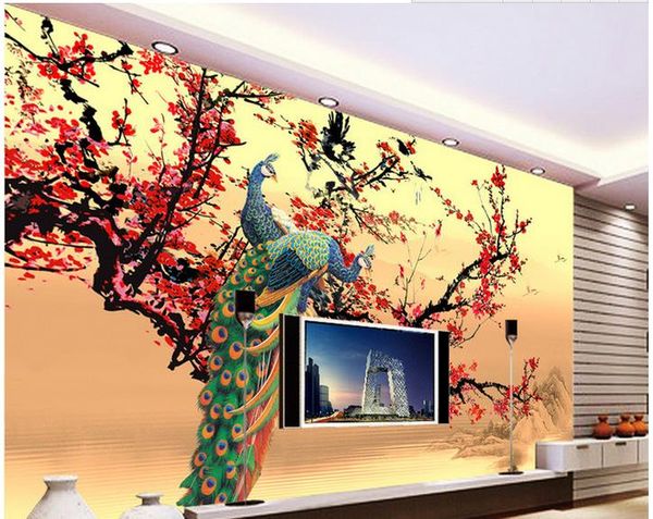 

classic 3d european style atmosphere peacock plum landscape chinese tv wall wall painting