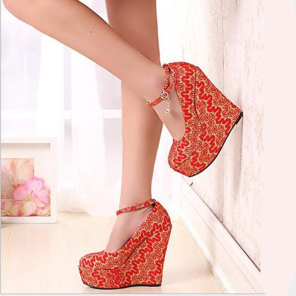 

15cm heel height round toe wedges heel pumps platform party shoes heels us size 3-.5 no.1258-9a, Black