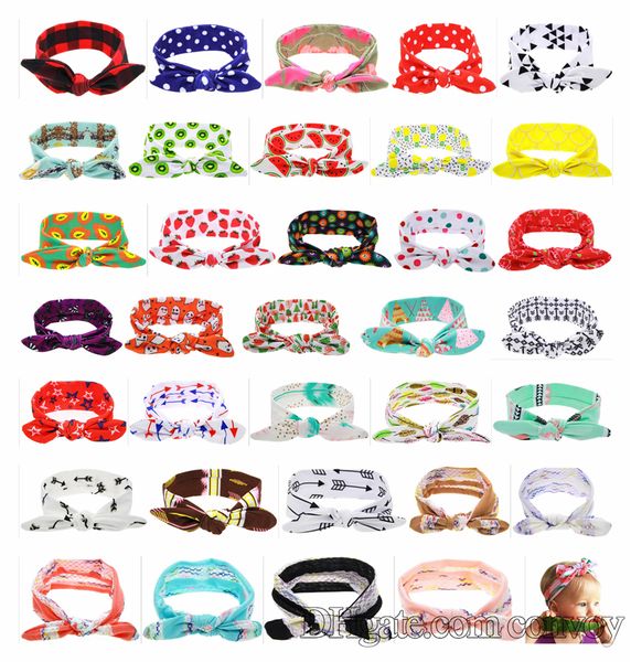 

Baby headband floral cotton headwear girl kid turban twi t knot bunny ear print dot grid band children hair acce orie 34 color kha319