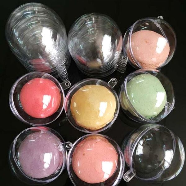 

5cm diameter macaron ball plastic hollow ball decorative transparent clear macaron box plastic cake ball box with hanging hole
