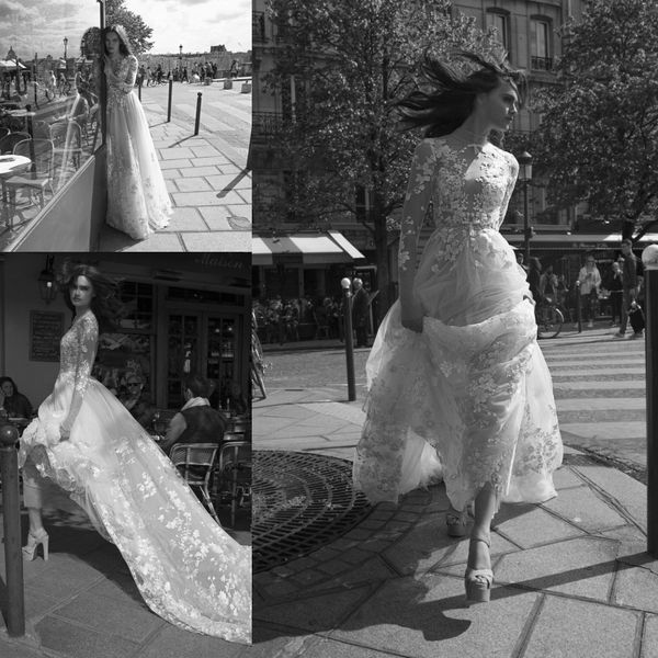 

vintage lace appliques a line wedding dresses elegant illusion bow high neck long sleeves bridal gowns bohemian vestidos de novia 2018, White