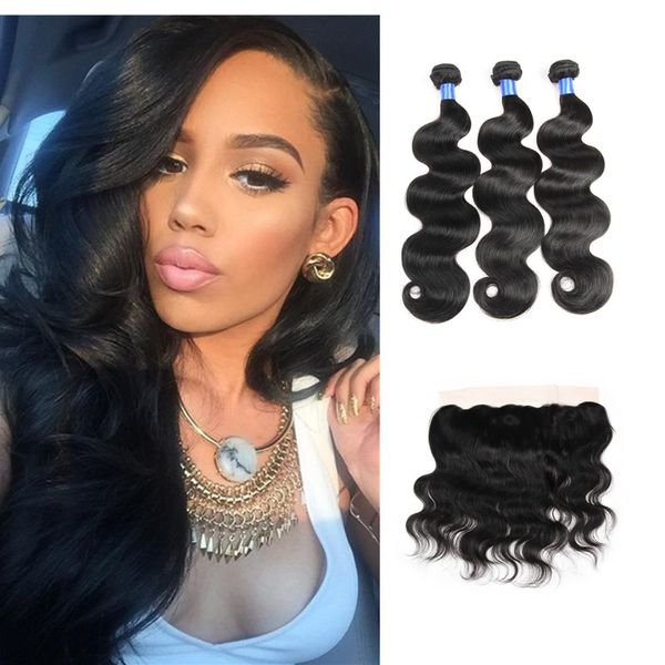 

Unprocessed Indian Virgin Human Hair Body Wave With Lace Frontal Closure 3 Bundles With 13x4 Ear to Ear Lace Frontal Weaves Hair