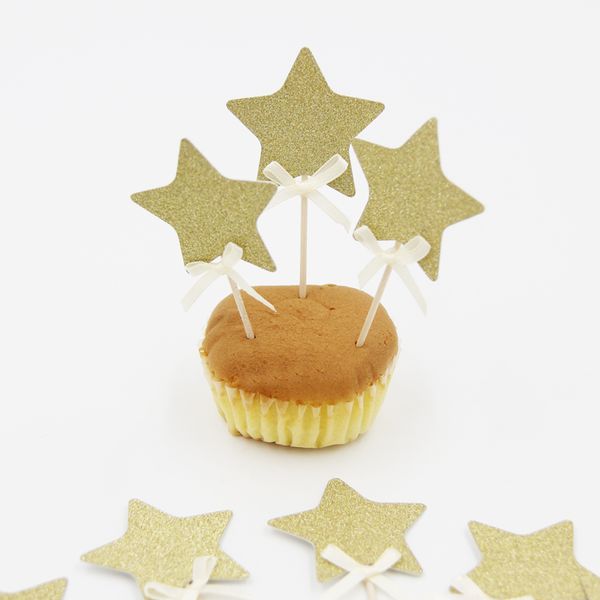 

wholesale- selling12pcs shiny gold star cake er picks for kids birthday party&cake baking party decoration supplies by price