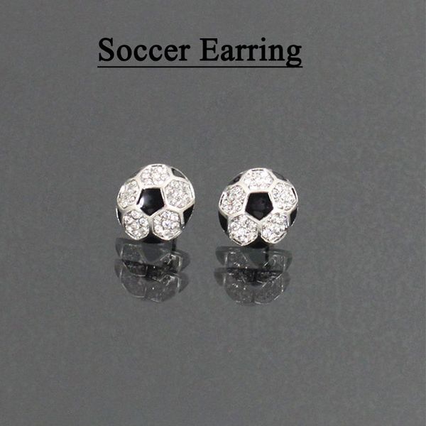 

2017 sparkling crystal embellished round volleyball/soccer/football/baseball/softball stud earrings sports, Golden;silver