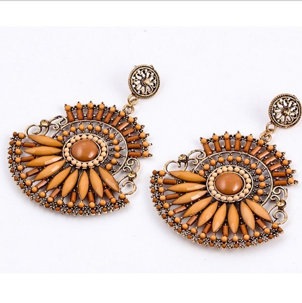 

new fashion colorful resin beads ethnic bohemian beads earrings round indian earrings for women jewelry hz, Silver