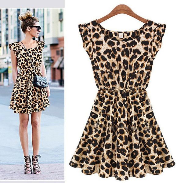 

wholesale- s-xxl new 2016 women summer fashion casual leopard print slim fit one-piece dress wl2209, White;black