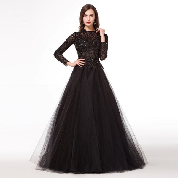 

Modabelle black long leeve long evening dre abendkleider a line applique evening prom gown ve tido de fe ta cu tom made
