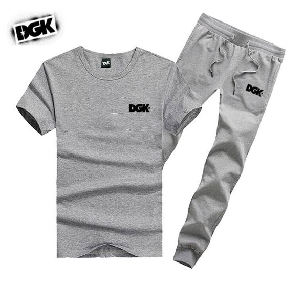 

m702 men s-5xl dgk set cotton t shirts + long pants skateboard solid hip hop letter leisure tracksuits, Gray