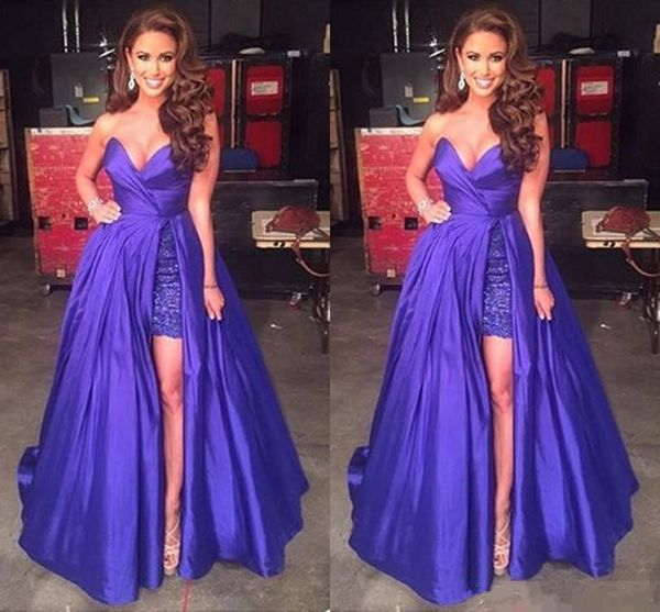 

sweetheart satin a line evening dresses 2017 new sheath lace short prom dresses side slit long formal party gown vintage special wear, Black;red
