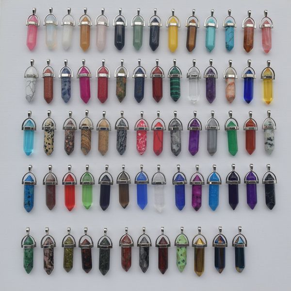 

мода пуля форма натуральный камень кулон ожерелья кварц бирюзовый кристалл драгоценные камни ювелирные изделия для женщин мужчины цепи нефри, Silver